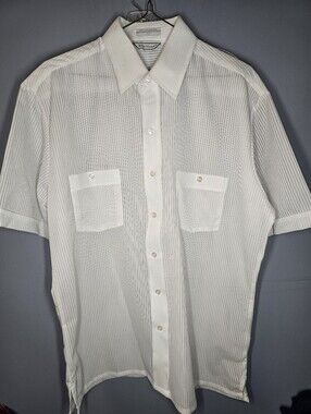 Vintage 70s/80s Idle Time Sheer Striped Button Down Shirt-Mens LARGE-White-beach